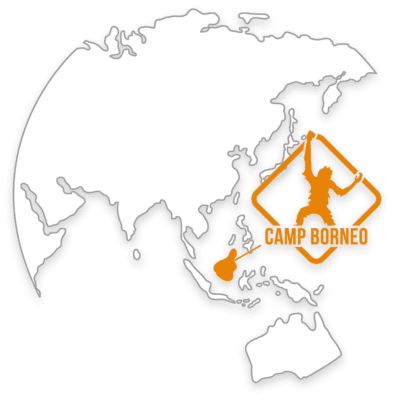 Map highlighting Borneo in AbC orange colour.