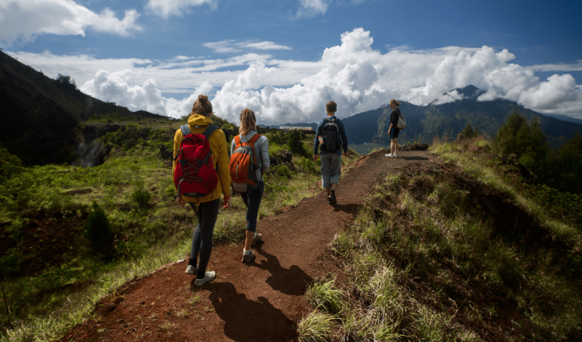 Travellers trekking to see Batur mountain.