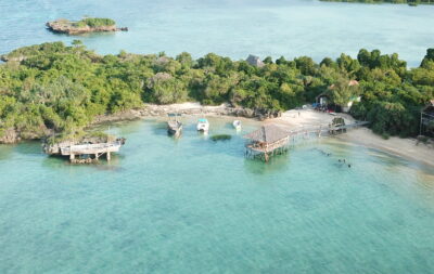 Aerial view of Camp Tanga's coastline.