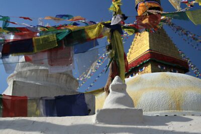 Temple with flags in Katmandu, Nepal.
