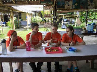 Travellers preparing food at Camp Bonkud.