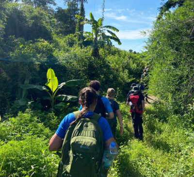 Travellers hiking in Cambodia